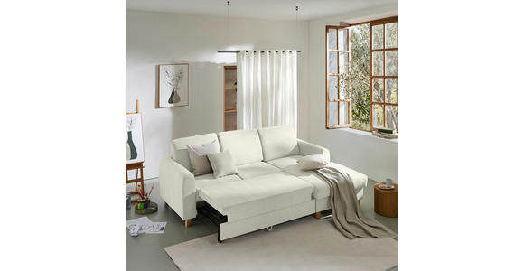 ECKSOFA Creme Flachgewebe  inkl. Bettkasten, Schlaffunktion, Rücken echt, Kopfstütze, Liegefläche im Originalstoff  - Buchefarben/Creme, KONVENTIONELL, Holz/Textil (241/166cm) - Carryhome