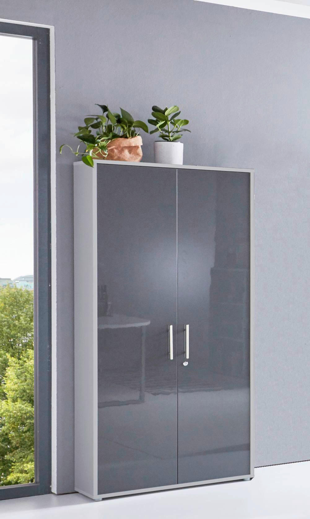 AKTENSCHRANK Grau, Anthrazit Hochglanz  - Anthrazit Hochglanz/Grau, MODERN, Holzwerkstoff (84,4/185,6/33cm) - MID.YOU