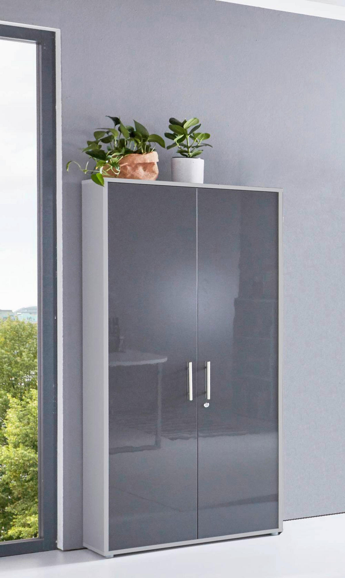 AKTENSCHRANK Grau, Anthrazit Hochglanz  - Anthrazit Hochglanz/Grau, MODERN, Holzwerkstoff (84,4/185,6/33cm) - MID.YOU