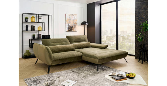 ECKSOFA in Webstoff Olivgrün  - Schwarz/Olivgrün, KONVENTIONELL, Textil/Metall (273/191cm) - Carryhome