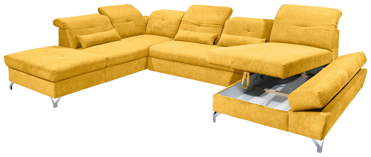 WOHNLANDSCHAFT in Mikrovelours Gelb  - Gelb/Silberfarben, Modern, Textil/Metall (245/350/168cm) - MID.YOU