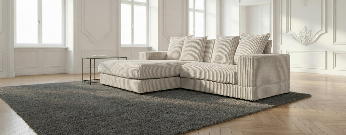 ECKSOFA Hellgrau Cord  - Hellgrau/Schwarz, Design, Kunststoff/Textil (195/285cm) - MID.YOU