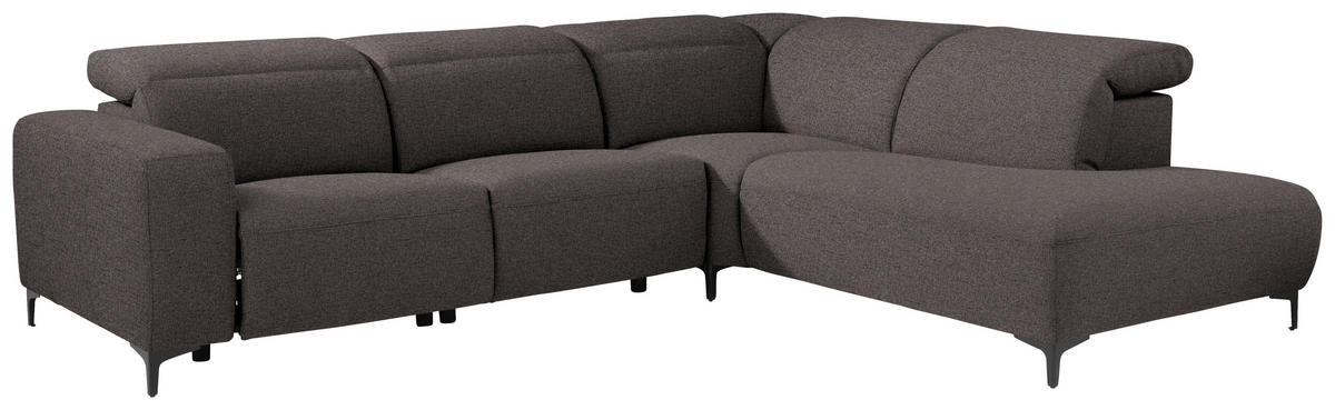 ECKSOFA Dunkelbraun Flachgewebe  - Dunkelbraun/Schwarz, Design, Textil/Metall (290/238cm) - Pure Home Lifestyle