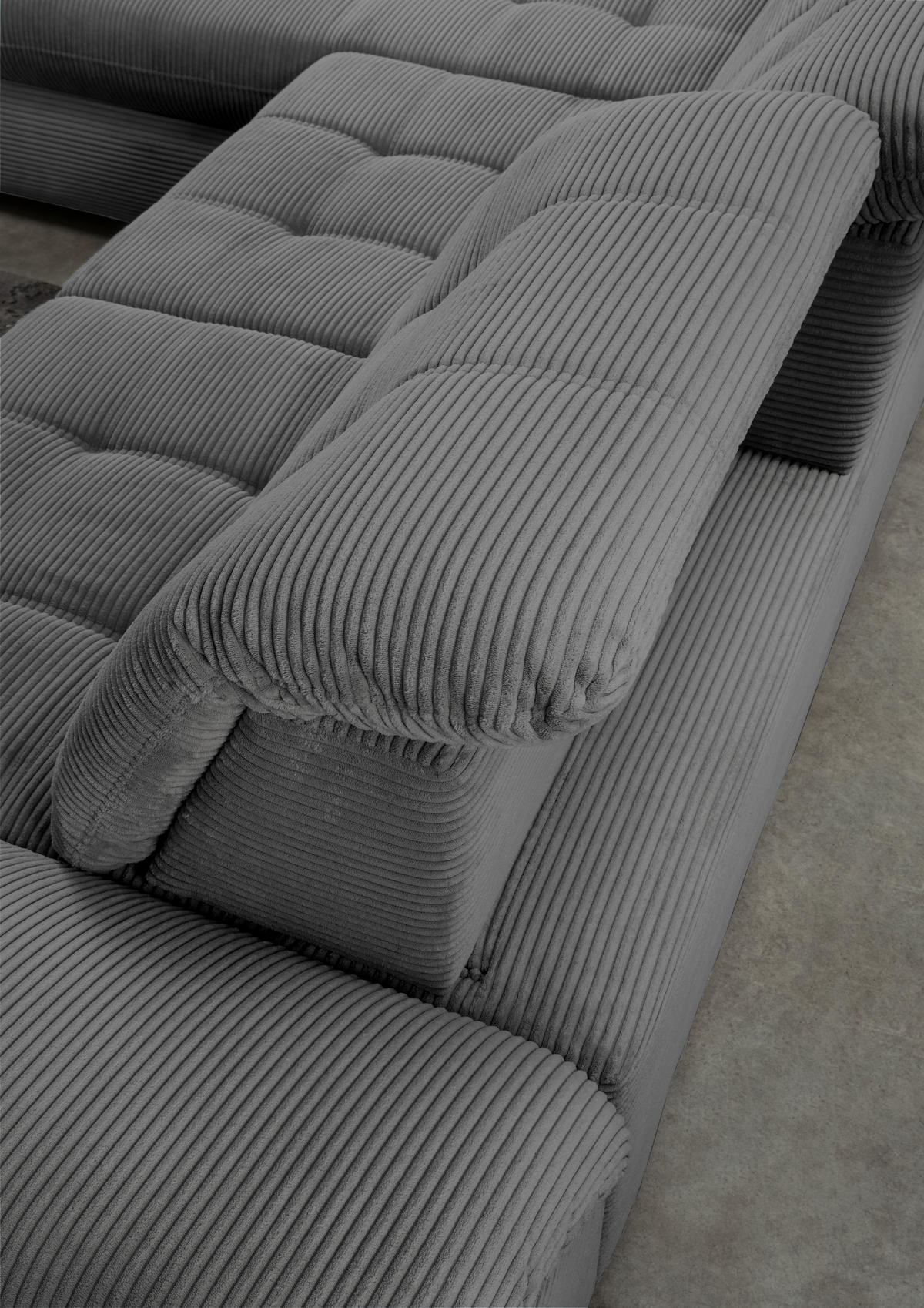ECKSOFA in Cord Grau  - Schwarz/Grau, Modern, Textil/Metall (184/314cm) - Livetastic