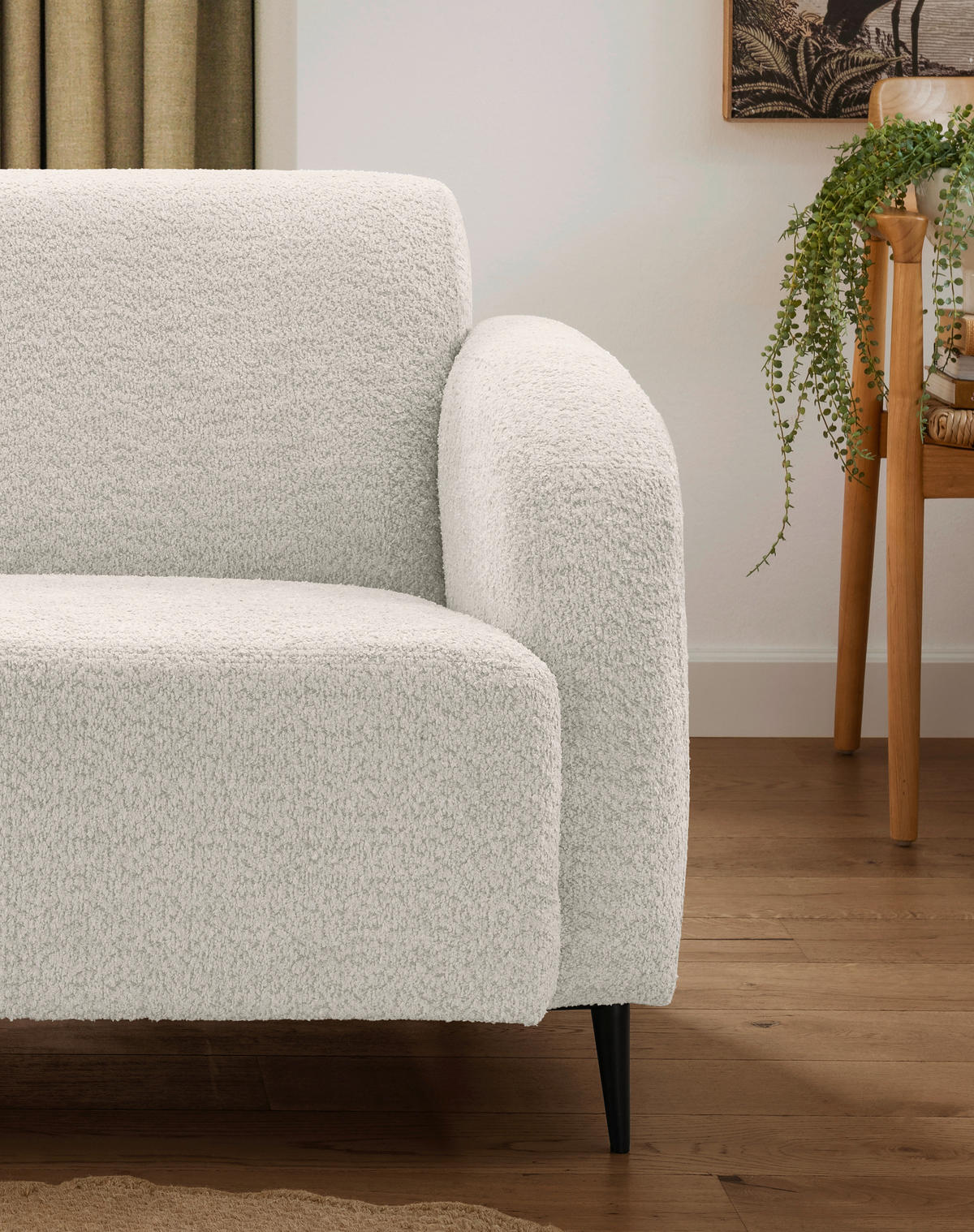 2-SITZER-SOFA in Bouclé Weiss  - Weiss/Schwarz, Modern, Textil/Metall (140/76/90cm) - Livetastic