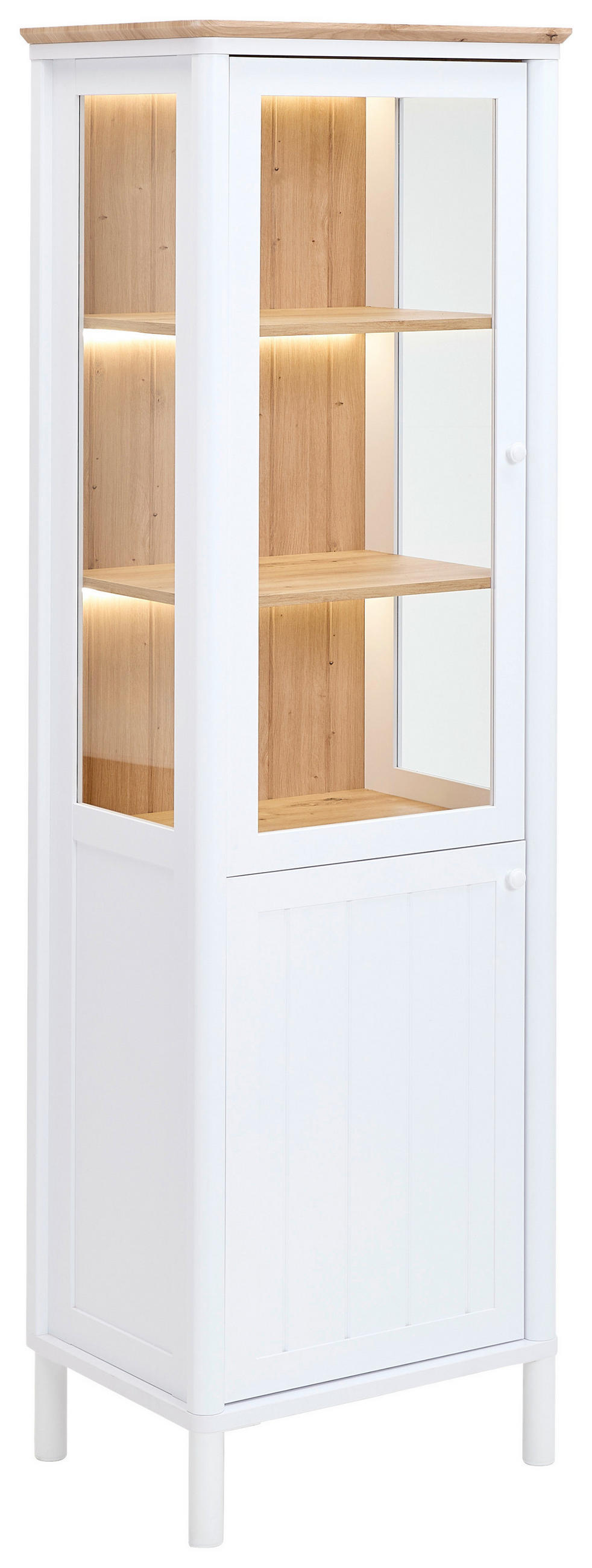 VITRINE in Weiß, Eiche Artisan  - Weiß/Eiche Artisan, ROMANTIK / LANDHAUS, Holzwerkstoff/Metall (62,9/198,4/47,2cm) - home24