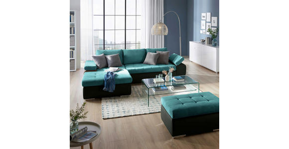 ECKSOFA in Flachgewebe Schwarz, Türkis 175/271 cm - Türkis/Schwarz, Design, Kunststoff/Textil (175/271cm) - Xora