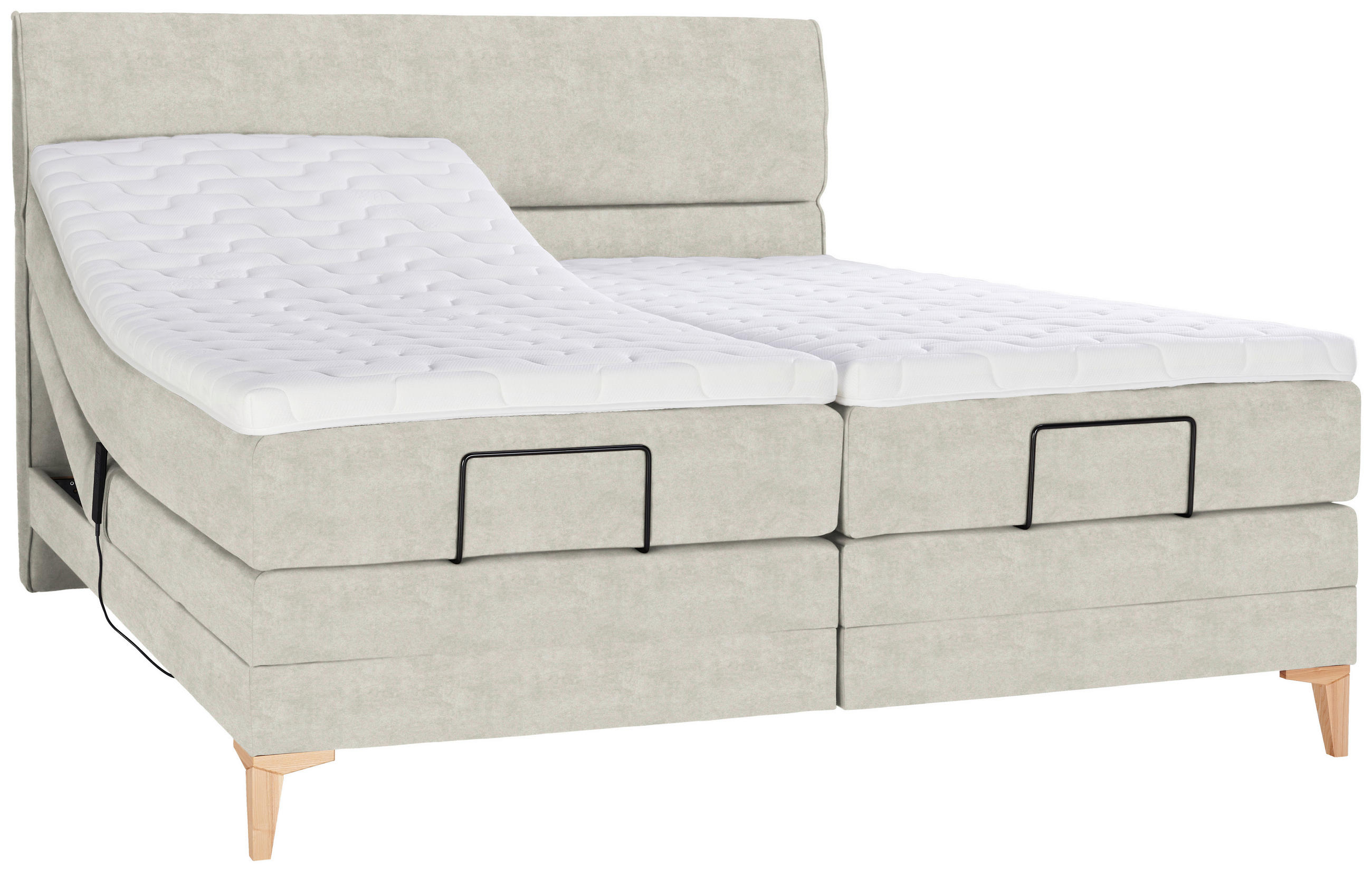 BOXSPRINGBETT 180/200 cm  in Ecru  - Ecru/Eichefarben, Konventionell, Holz/Textil (180/200cm) - Voleo