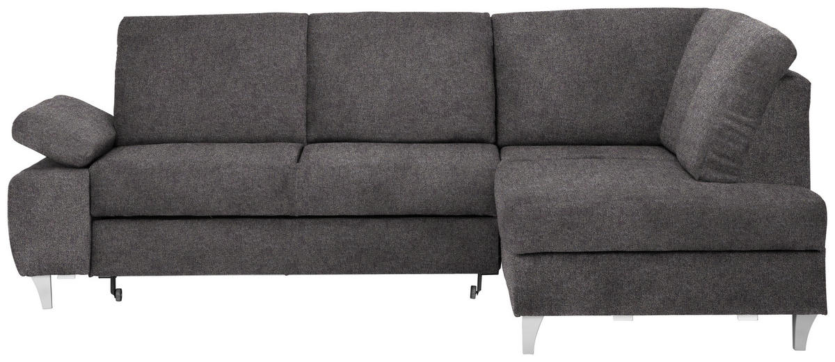 ECKSOFA in Flachgewebe Graubraun  255/186 cm  - Graubraun/Silberfarben, KONVENTIONELL, Holz/Textil (255/186cm) - Cantus