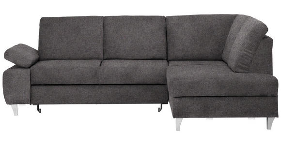 ECKSOFA in Flachgewebe Graubraun 255/186 cm - Graubraun/Silberfarben, KONVENTIONELL, Holz/Textil (255/186cm) - Cantus