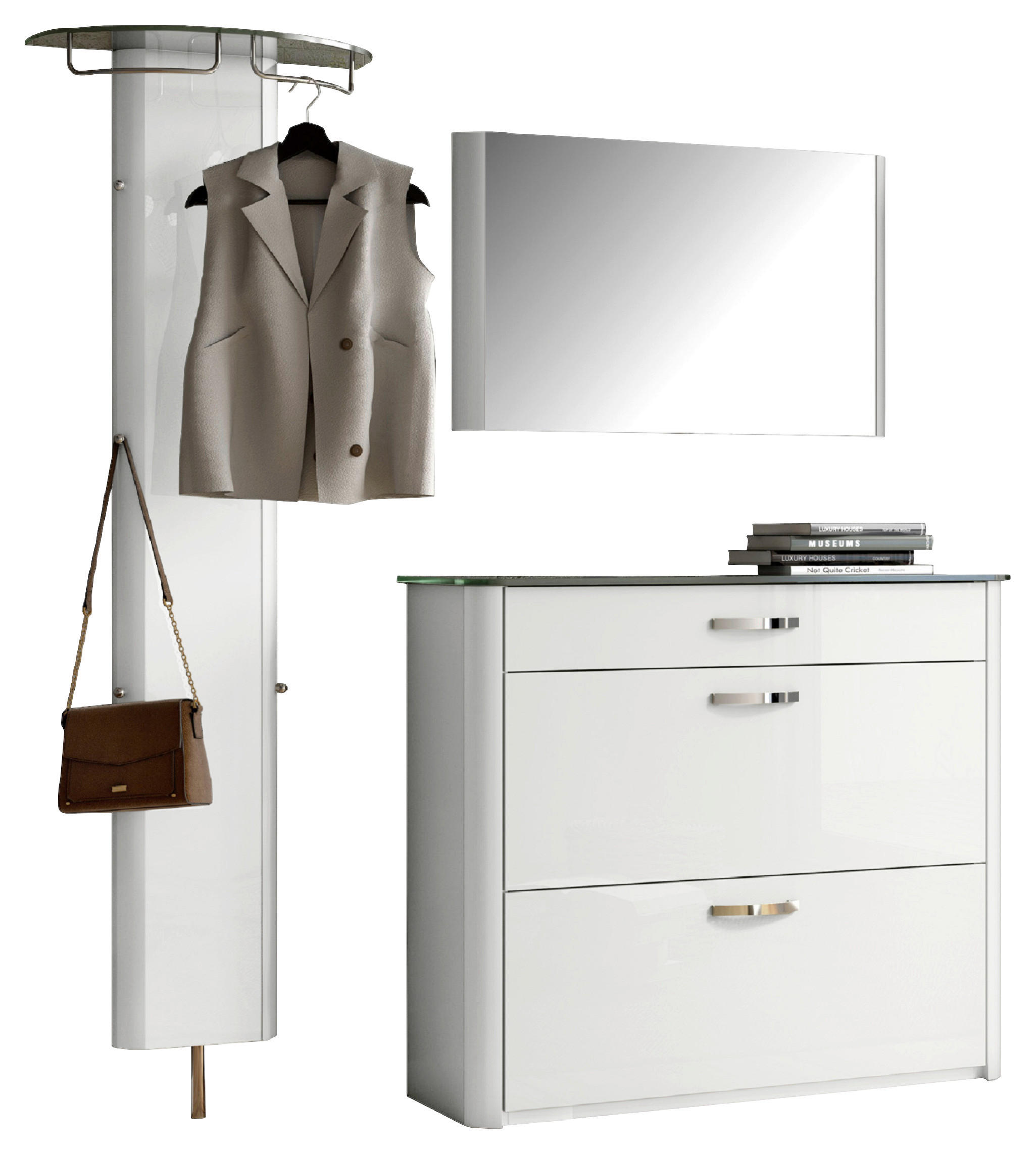 GARDEROBE 3-teilig in 200/192/34 cm - Alufarben/Weiß, Design, Glas/Holzwerkstoff (200/192/34cm) - Moderano