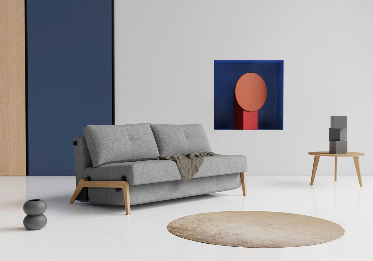 SCHLAFSOFA Flachgewebe Hellgrau  - Eichefarben/Hellgrau, Design, Holz/Textil (168/79/98cm) - Innovation