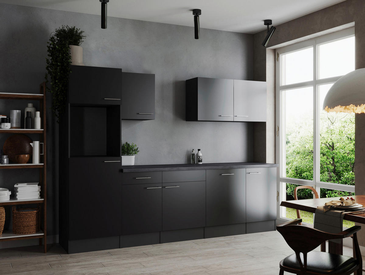 KÜCHENLEERBLOCK 280 cm   in Grau, Schwarz  - Silberfarben/Schwarz, Design, Holzwerkstoff/Metall (280cm) - Respekta