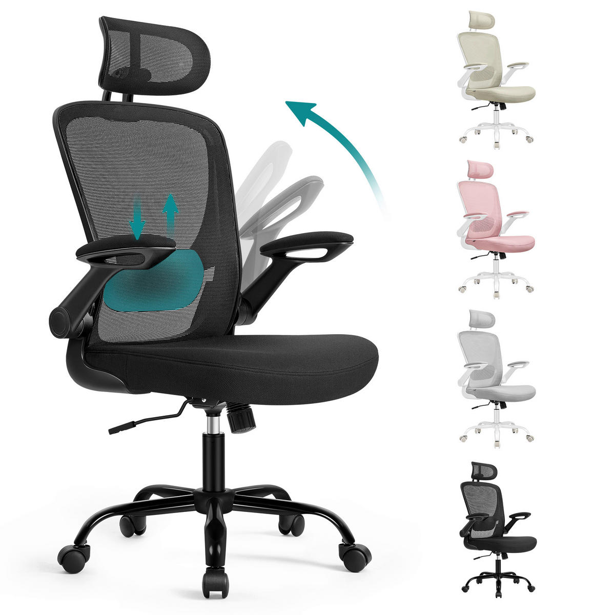 SCHREIBTISCHSTUHL - Hellrosa/Schwarz, Basics, Kunststoff/Textil (64/115-130/64cm) - Boxxx