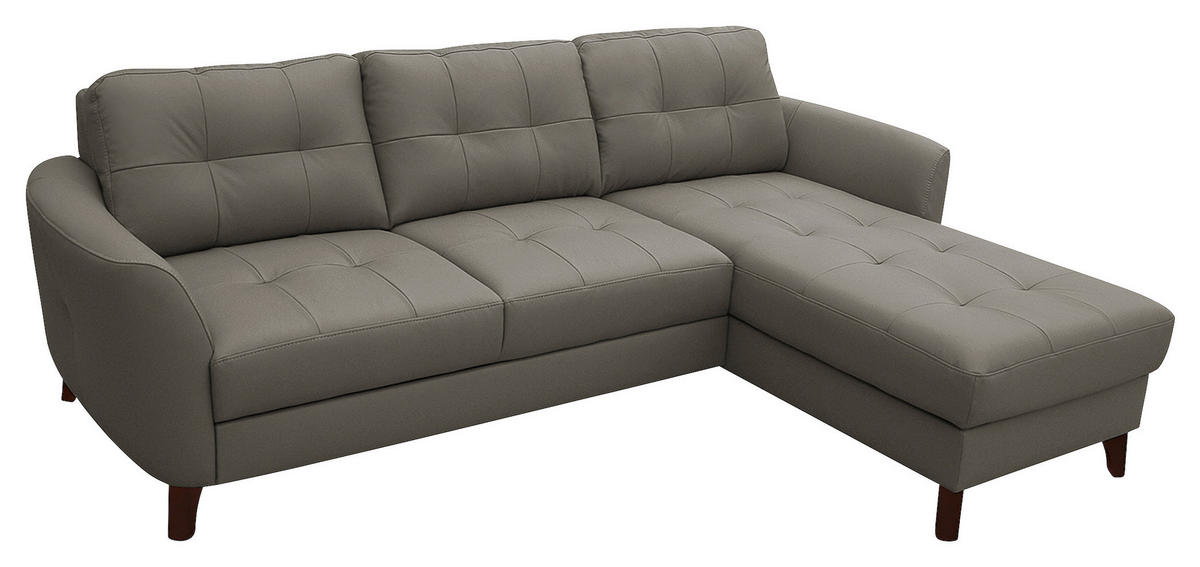 ECKSOFA in Lederlook Echtleder Schlammfarben  - Schlammfarben/Buchefarben, Design, Leder/Holz (238/168cm) - Livetastic
