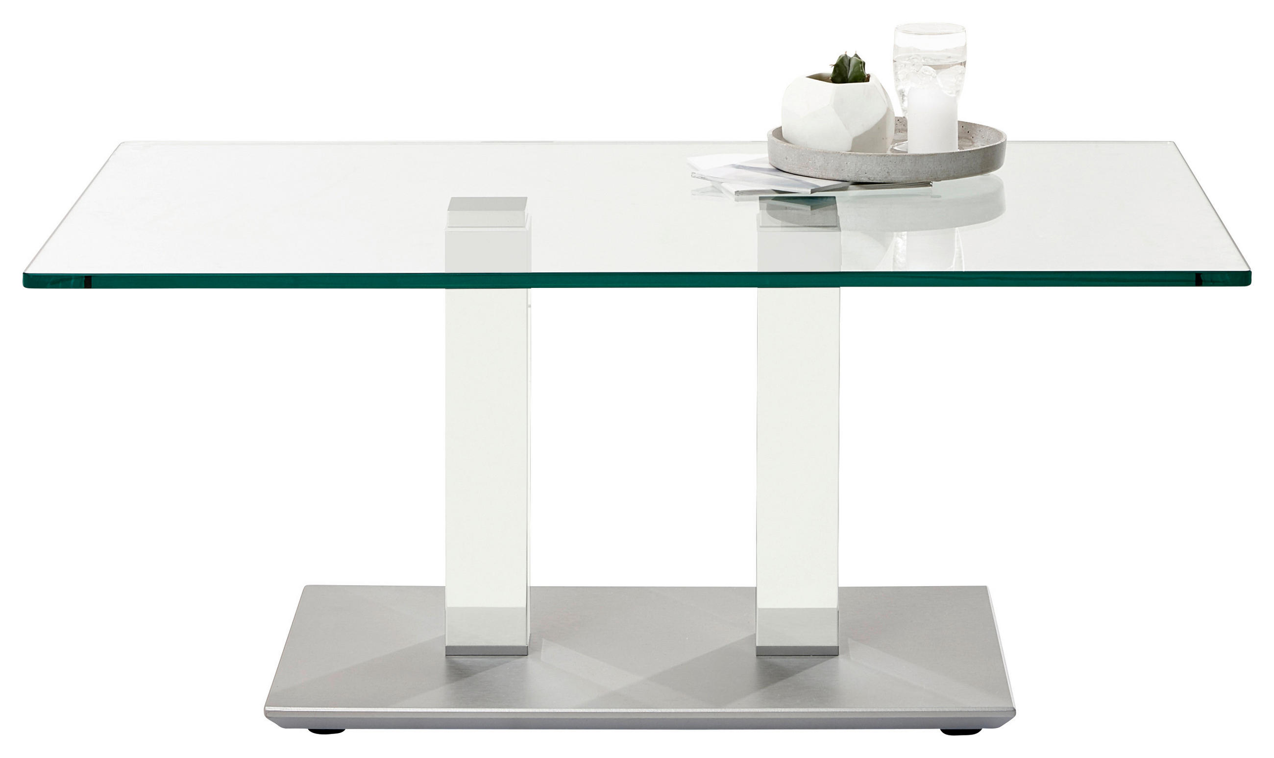 COUCHTISCH Klarglas 110/70/46-65 cm rechteckig Weiß, Edelstahlfarben  - Edelstahlfarben/Weiß, Design, Glas/Kunststoff (110/70/46-65cm)