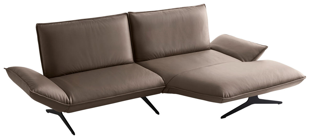ECKSOFA Braun Echtleder Rücken echt  - Beige/Schwarz, Design, Leder/Metall (290/149cm) - Koinor