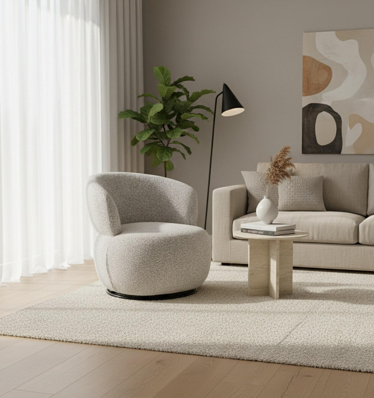 SESSEL in Bouclé Schwarz, Beige  - Beige/Schwarz, Design, Textil/Metall (73,5/72,5/71,5cm) - Xora