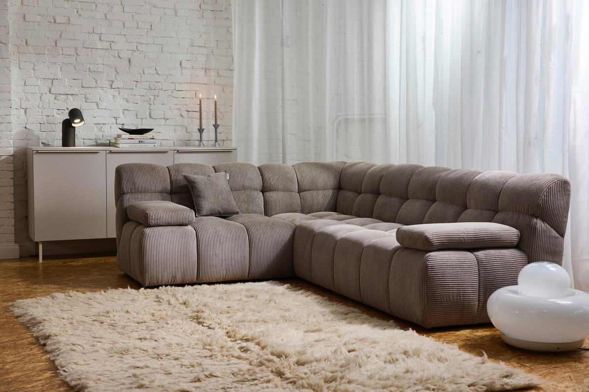 ECKSOFA Braun Cord Rücken echt  - Schwarz/Braun, KONVENTIONELL, Kunststoff/Textil (195/265cm) - Tom Tailor