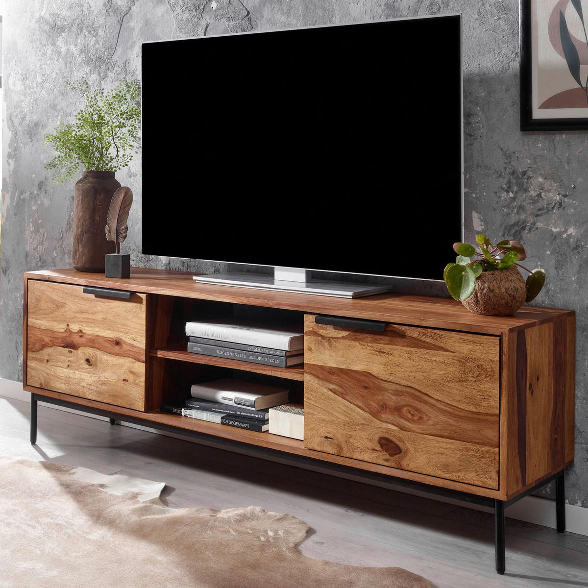 SIDEBOARD 147/51/38 cm  - Sheeshamfarben/Schwarz, Design, Holz/Metall (147/51/38cm) - MID.YOU