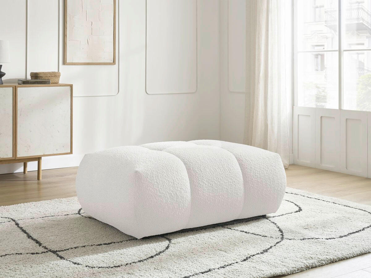 HOCKER FUJI  Bouclé Weiß  - Schwarz/Weiß, MODERN, Kunststoff/Textil (112/44/80cm)