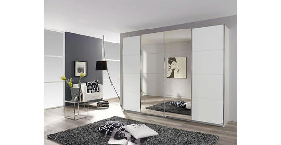 Schwebetürenschrank Bensheim B:316cm Weiß Dekor/ Spiegel - Weiß, MODERN, Holzwerkstoff (316/211/62cm) - James Wood