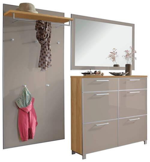 GARDEROBE 3-teilig  in 210/195/31 cm  - Taupe/Eichefarben, Design, Glas/Holz (210/195/31cm)