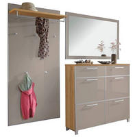 GARDEROBE 3-teilig  in 210/195/31 cm  - Taupe/Eichefarben, Design, Glas/Holz (210/195/31cm)