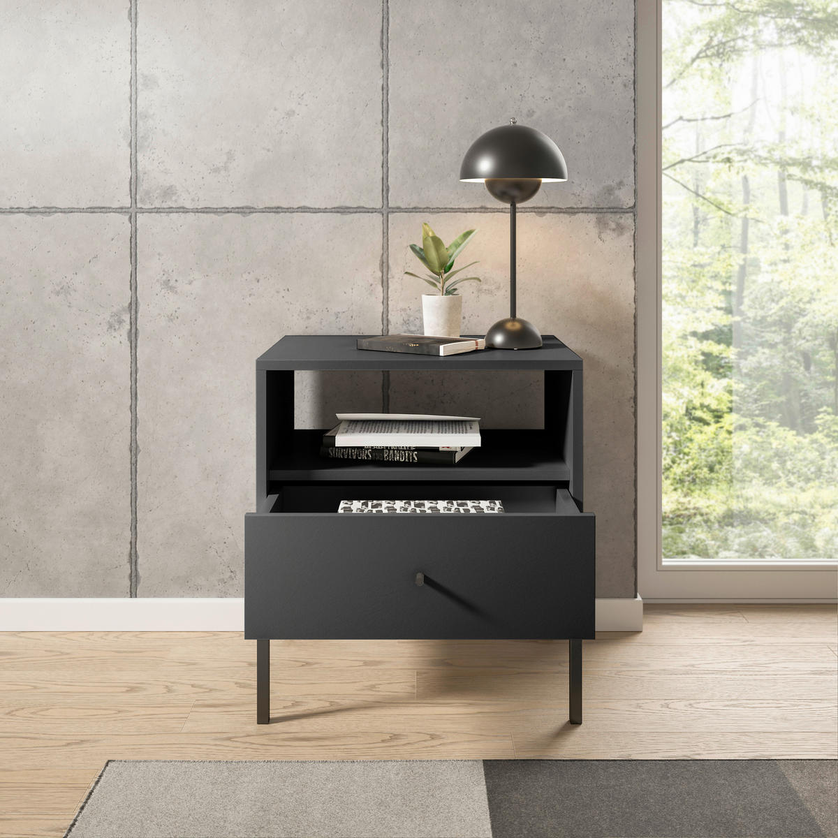 NACHTSCHRANK 54/56/39 cm  - Schwarz/Graphitfarben, MODERN, Holzwerkstoff/Metall (54/56/39cm) - MID.YOU