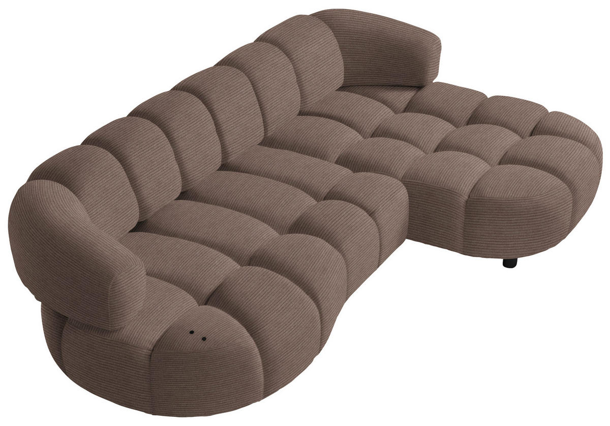 ECKSOFA in Cord, Velours Taupe  284/183 cm  - Taupe/Schwarz, Design, Holz/Textil (284/183cm) - Welnova