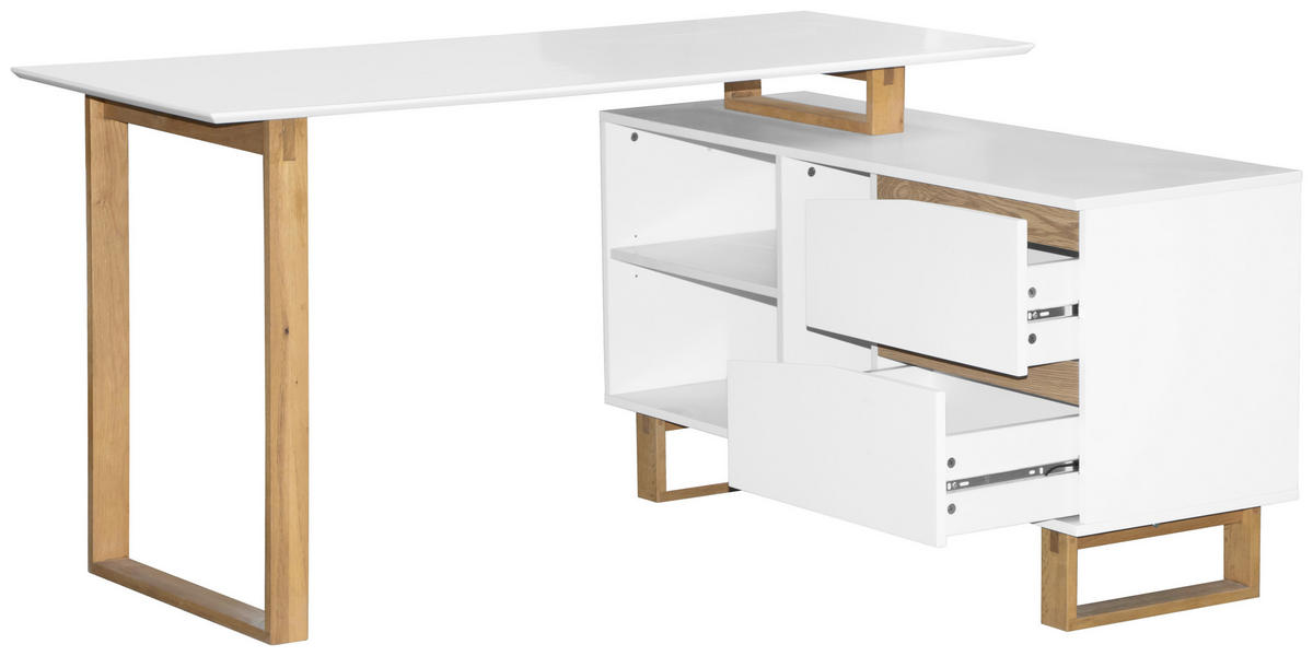 ECKSCHREIBTISCH 140/120/75 cm Weiß, Eichefarben Stauraum  - Eichefarben/Weiß, MODERN, Holz/Holzwerkstoff (140/120/75cm) - Venda