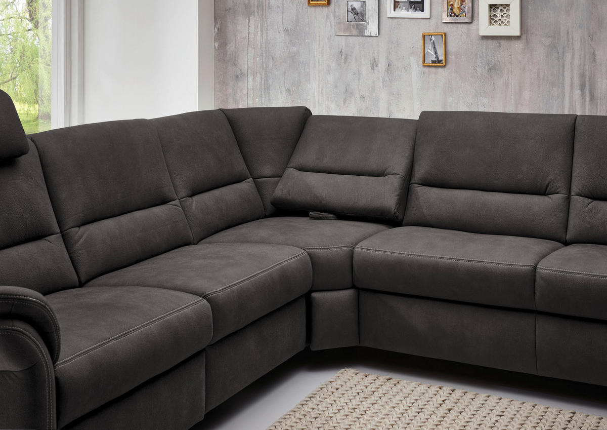 WOHNLANDSCHAFT in Mikrofaser Anthrazit  - Anthrazit/Alufarben, KONVENTIONELL, Textil/Metall (262/335/173cm) - Beldomo System