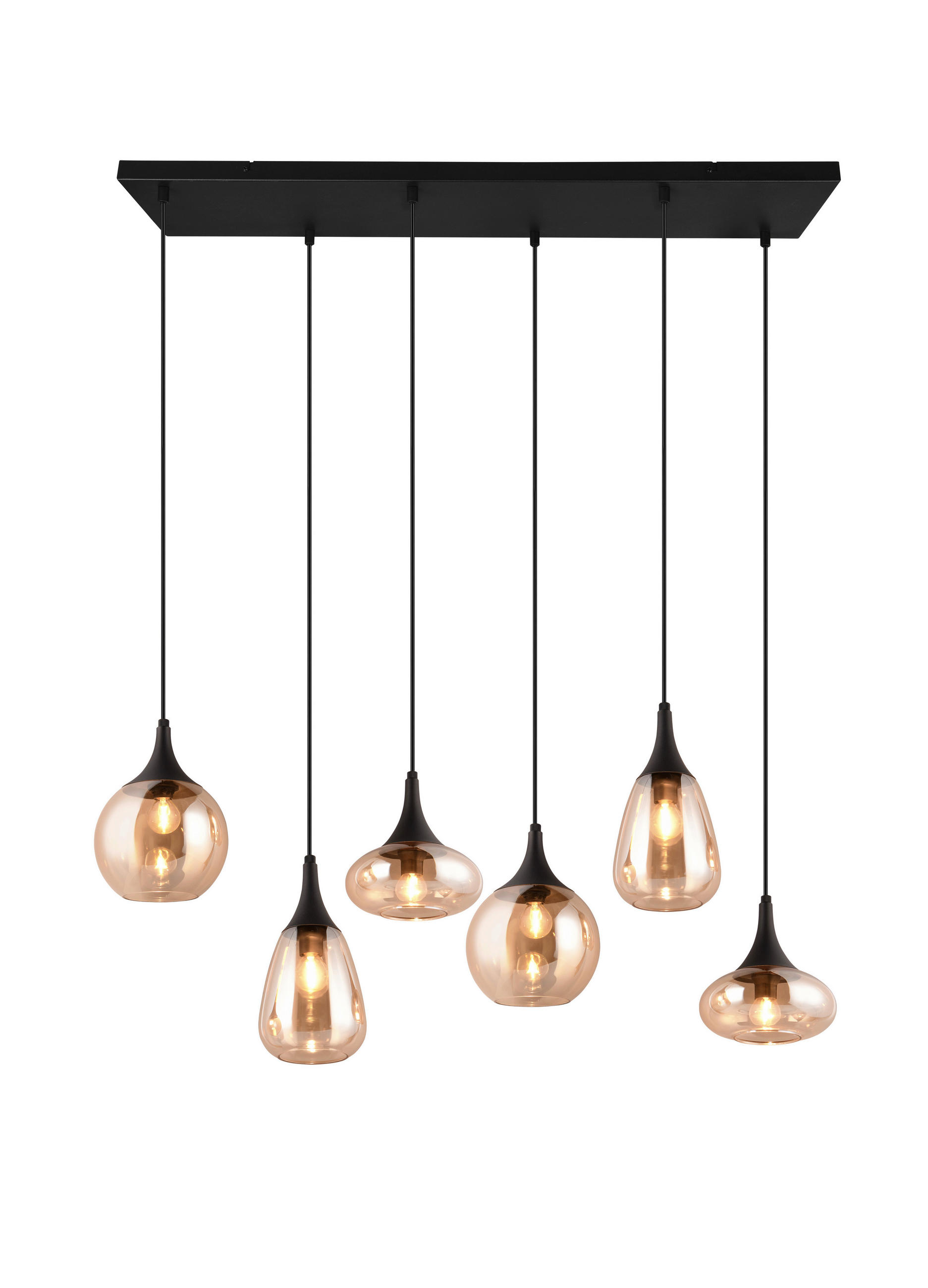 HÄNGELEUCHTE Lumina 93,8/34,5/150 cm   - Bernsteinfarben/Schwarz, Design, Glas/Metall (93,8/34,5/150cm) - Trio Leuchten