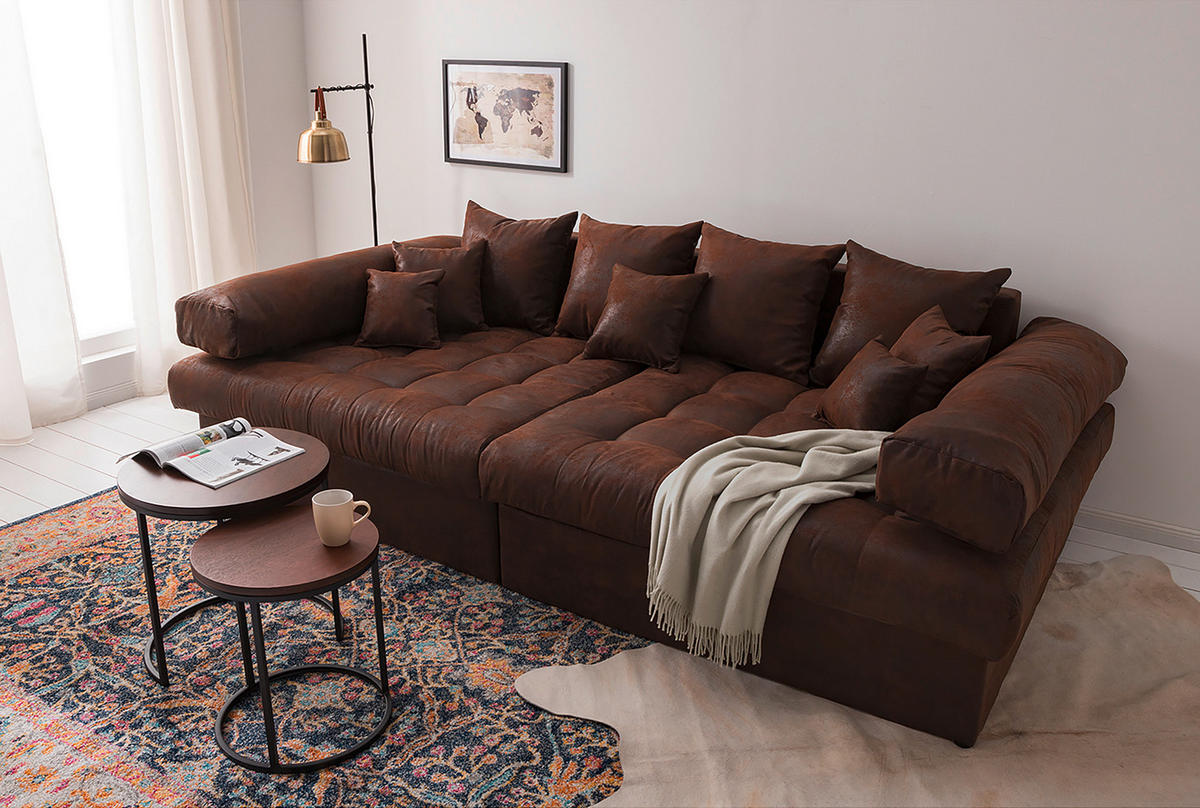 BIGSOFA in Lederlook (vegan) Dunkelbraun  - Dunkelbraun/Schwarz, Design, Kunststoff/Textil (284/94/148cm) - Livetastic