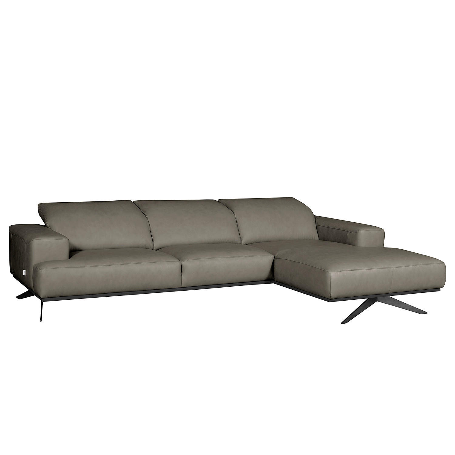 ECKSOFA  in Echtleder Grau  295/187 cm  - Schwarz/Grau, Design, Leder/Metall (295/187cm) - Livetastic