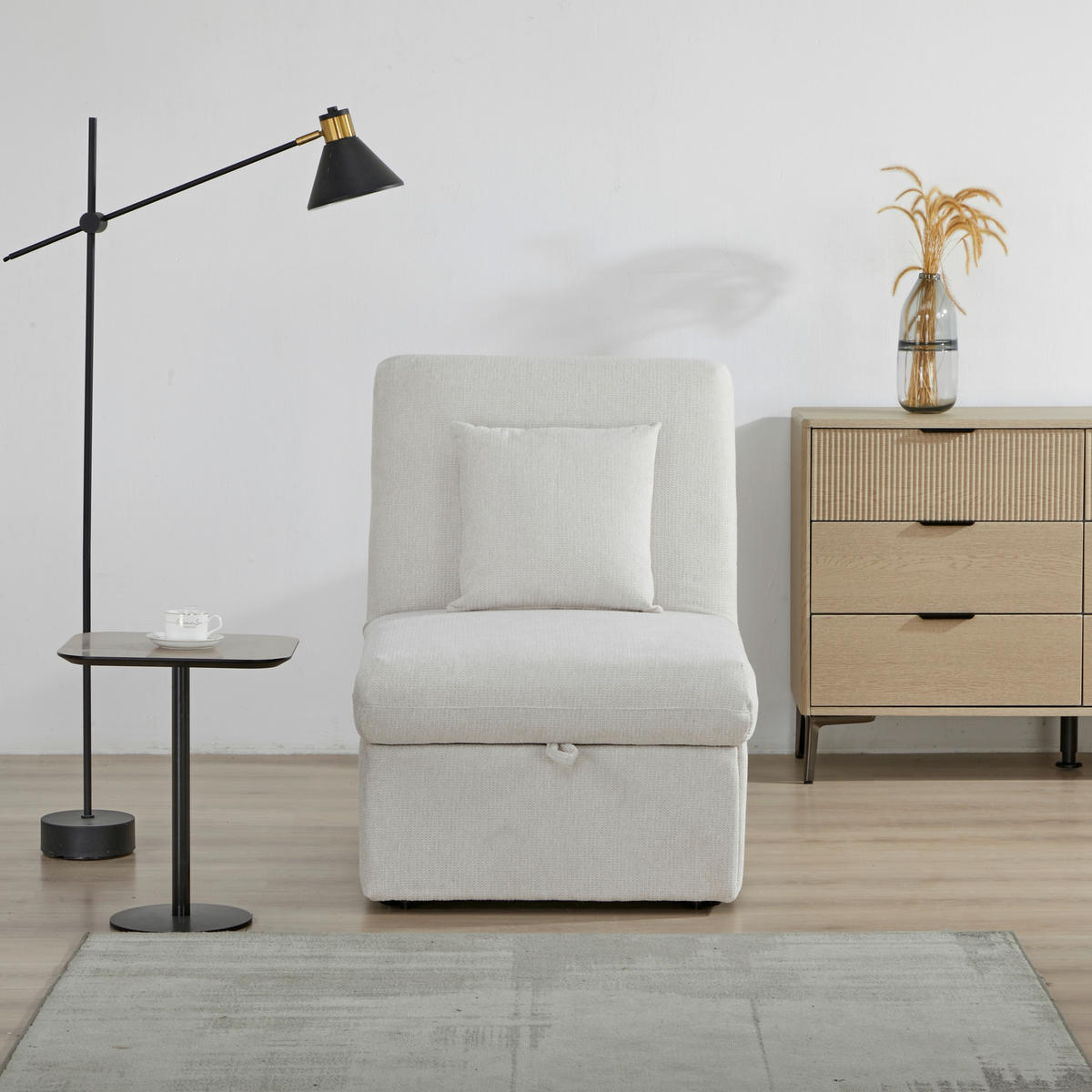 SCHLAFSESSEL Samt Beige    - Beige/Schwarz, Design, Holz/Kunststoff (70/95/97cm) - Livetastic