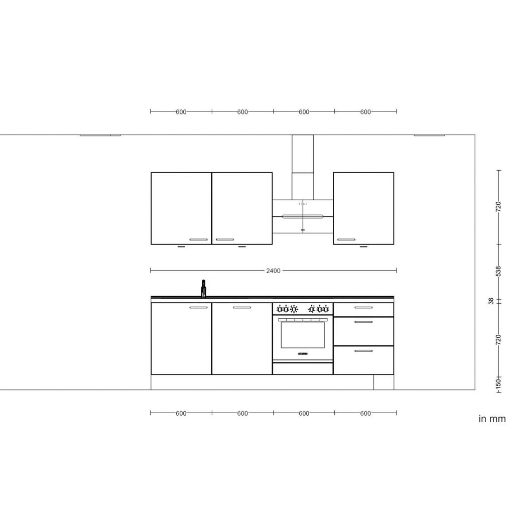 Thumbnail - Nobilia Küchenleerblock Structura, Eiche, Schiefer, Metall, 3 Schubladen, nur wie online abgebildet bestellbar, 240 cm, ...