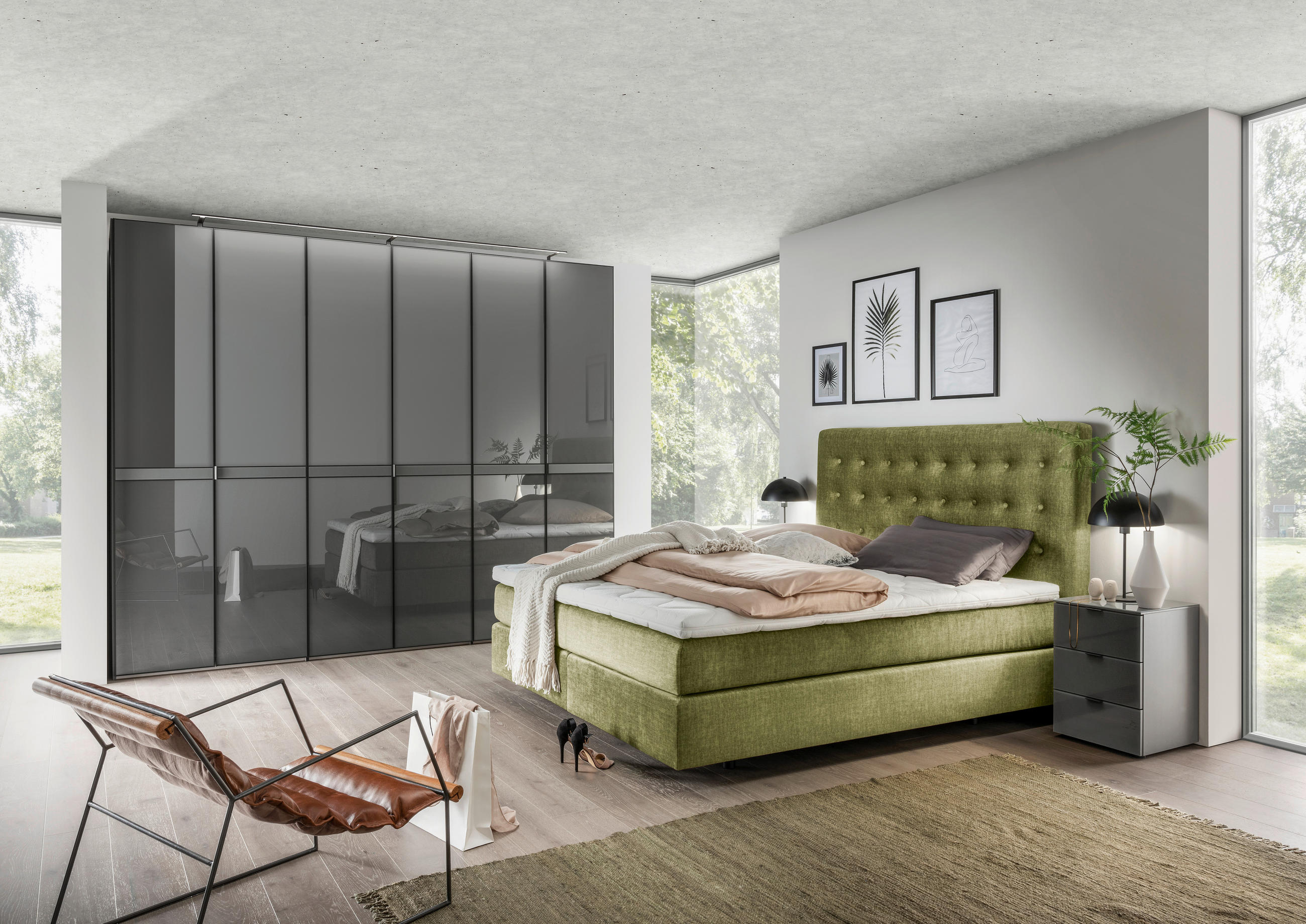 DREHTÜRENSCHRANK 298/240/63 cm 6-türig Grau  - Schwarz/Grau, Design, Glas/Holzwerkstoff (298/240/63cm) - Dieter Knoll