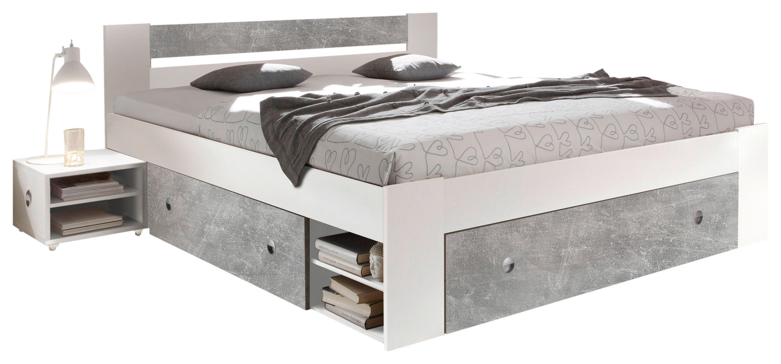 POSTELJNA GARNITURA  180 cm  x  200 cm , siva, bela  - siva/bela, Moderno (180/200cm) - MID.YOU