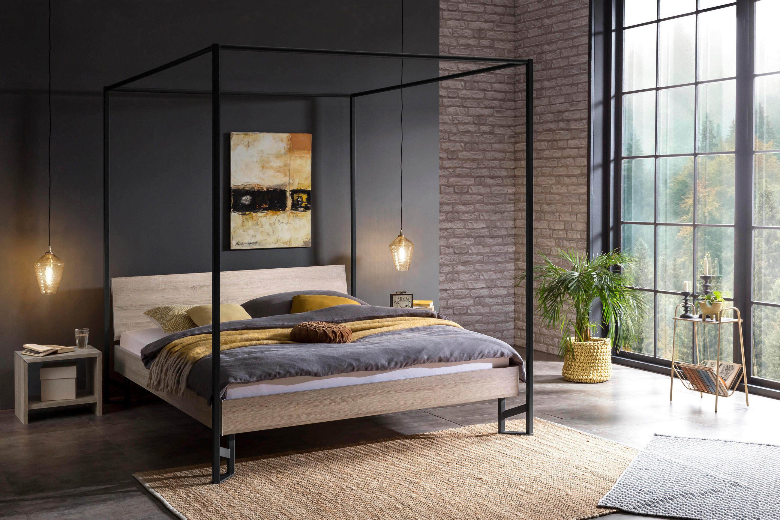HIMMELBETT 140/200 cm  in Eichefarben  - Eichefarben/Anthrazit, Design, Holzwerkstoff/Metall (140/200cm) - Hasena