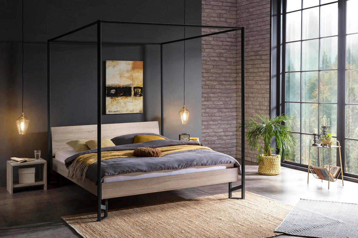 HIMMELBETT 140/200 cm  in Eichefarben  - Eichefarben/Anthrazit, Design, Holzwerkstoff/Metall (140/200cm) - Hasena