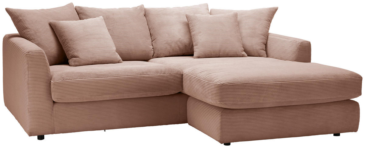 ECKSOFA in Cord Rosa  - Schwarz/Rosa, Design, Kunststoff/Textil (235/175cm) - home24
