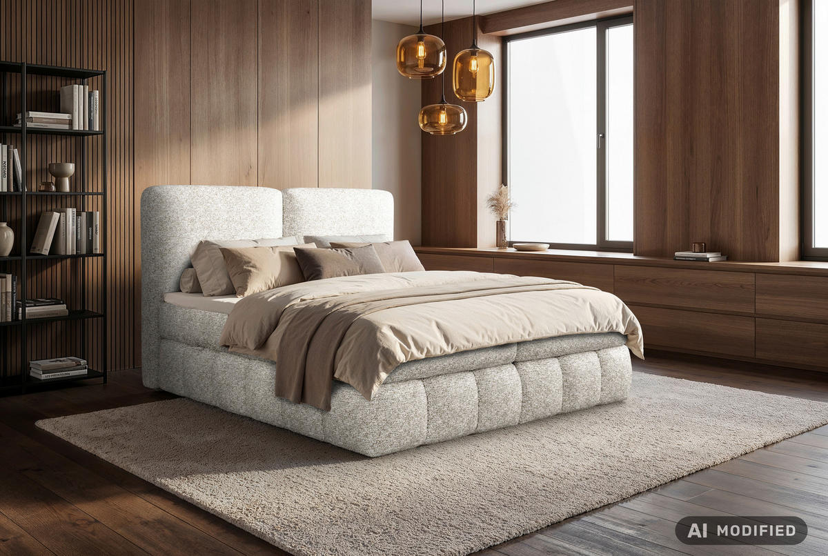 BOXBETT 140/200 cm,  in Creme, Bettkasten, Topper, Matratzen, H3 = fest  - Creme/Schwarz, KONVENTIONELL, Kunststoff/Textil (140/200cm) - Carryhome