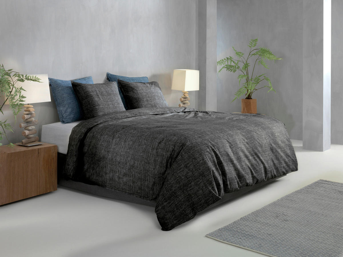 BETTWÄSCHE Lino Renforcé 155/220 cm  - Schwarz, Basics, Textil (155/220cm)