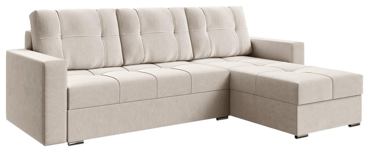 ECKSOFA Creme Samt  - Chromfarben/Creme, KONVENTIONELL, Kunststoff/Textil (233/140cm) - Carryhome