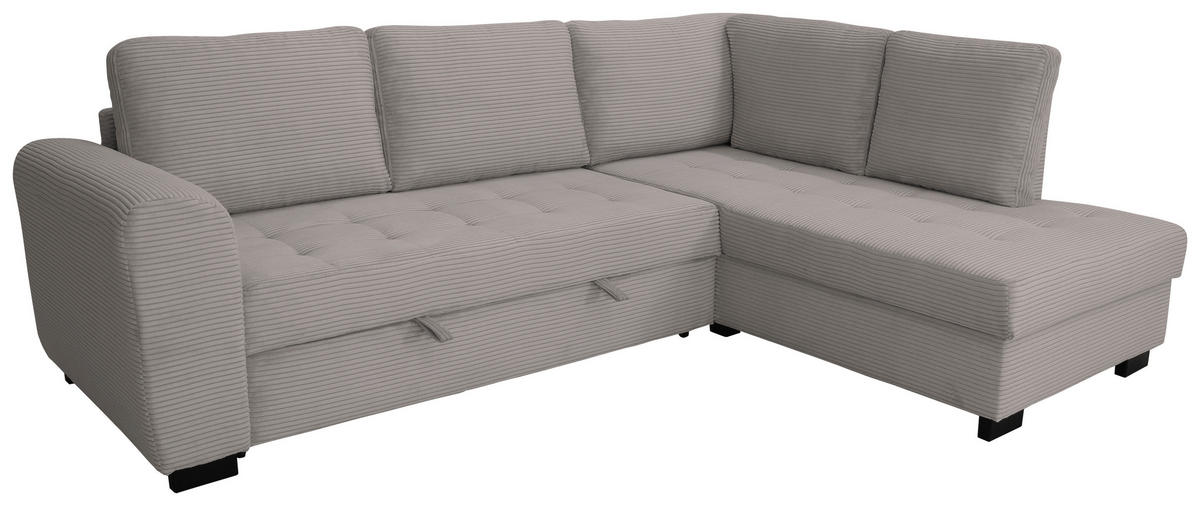 ECKSOFA JOHN Graubraun Cord Rückenkissen, Bettkasten, Liegefläche im Originalstoff  - Graubraun/Schwarz, Trend, Kunststoff/Textil (239/178cm) - P & B