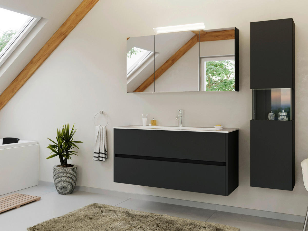 BADEZIMMER 3-teilig  in 120 cm  - Graphitfarben/Weiß, Basics, Holzwerkstoff/Stein (120cm) - MID.YOU