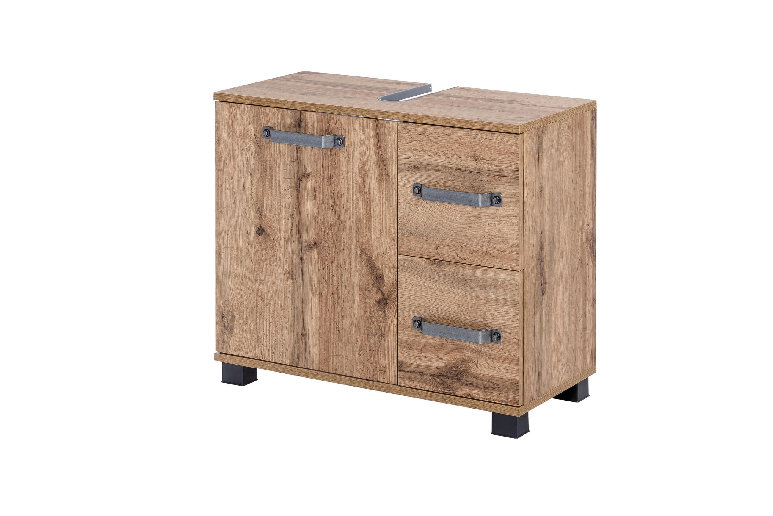 WASCHBECKENUNTERSCHRANK 65,1/59/32 cm  - Eichefarben/Schwarz, KONVENTIONELL, Holzwerkstoff/Metall (65,1/59/32cm) - MID.YOU