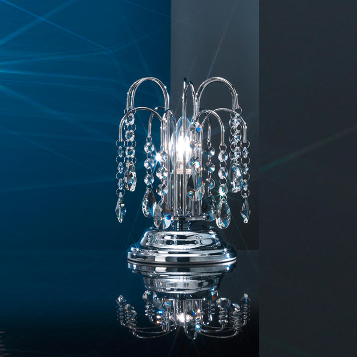 KRISTALL-TISCHLEUCHTE 16/23 cm   - Chromfarben, KONVENTIONELL, Glas/Metall (16/23cm)