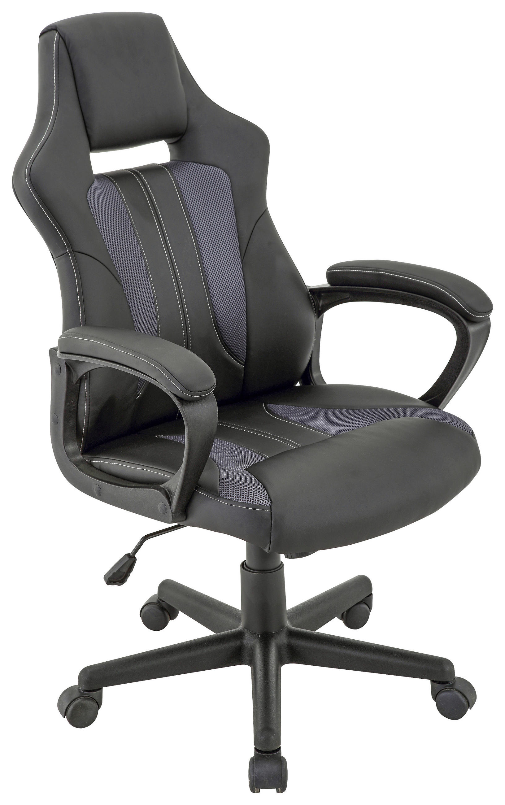 GAMINGSTUHL in Lederlook, Netzbespannung Grau, Schwarz - Schwarz/Grau, KONVENTIONELL, Kunststoff/Textil (63/112,5/66cm) - Xora